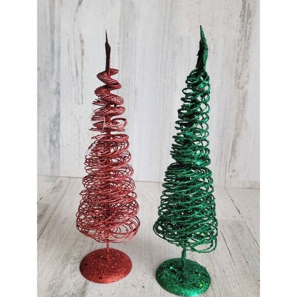 Green red glitter star pine tree xmas set home decor shiny - Picture 5 of 7
